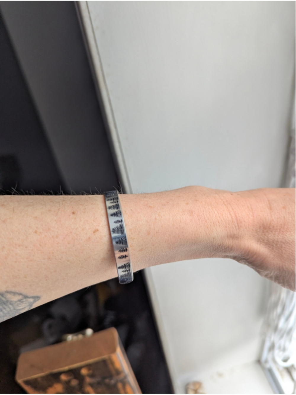 Women's Unbranded Silver and Black Tree Cuff Bracelet, One Size
